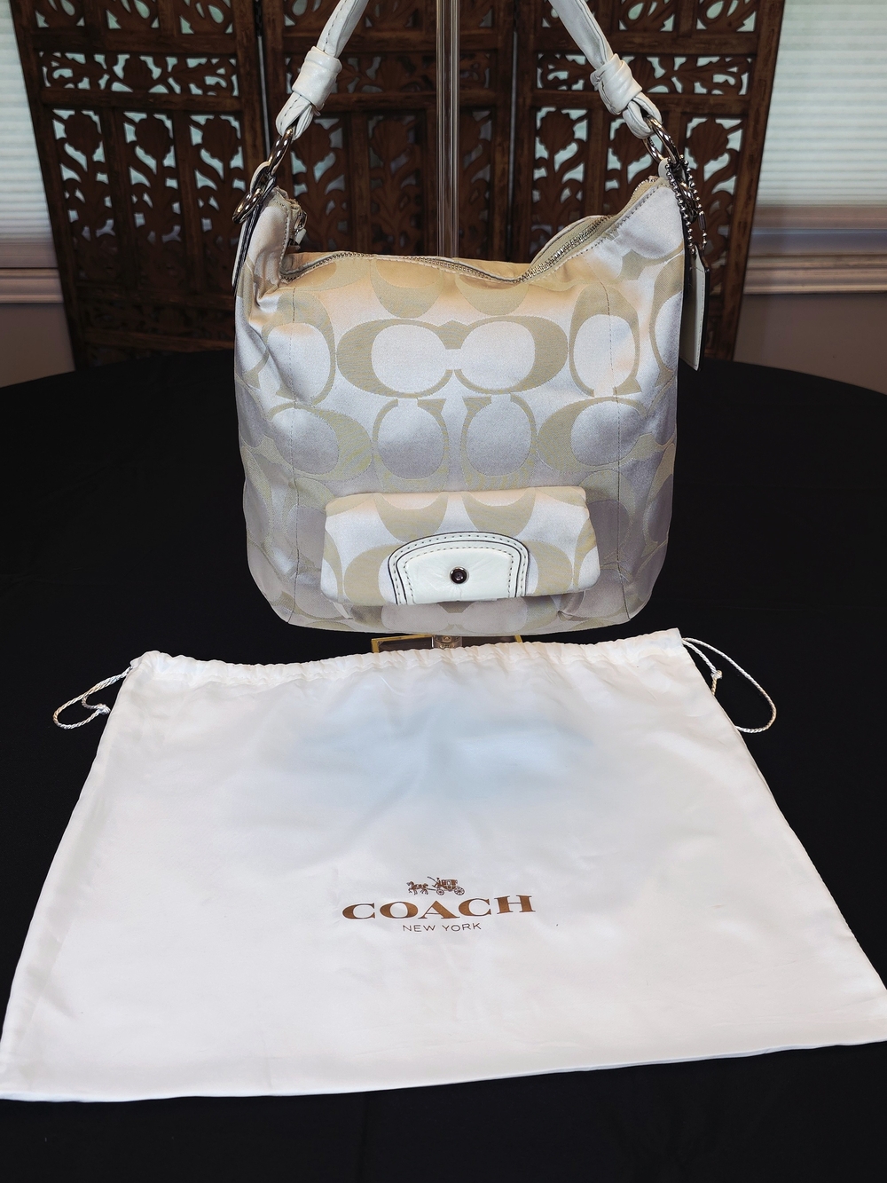 COACH Signature Hobo Bag in Light Gold/Beige w dust bag. Leather shoulder strap